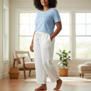 Sag Harbor Womens Size 18 White Linen Drawstring Straight Leg Pull On Pants